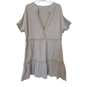 SHEIN Beige Flutter Sleeve Tunic with Tiered Design Size L